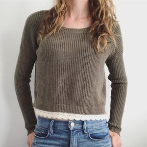 Urban outfitters green sweater with lace detail